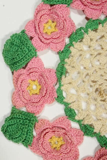 Vintage Crochet Lace Doilies Pretty Colored Thread Crocheted Flowers