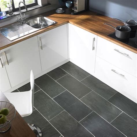 See more ideas about slate flooring, slate floor kitchen, slate tile. modern gray kitchen floor tile idea and wooden countertop ...