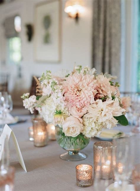 Blush Pink Floral Wedding Centerpieces With Candles
