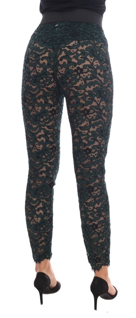 Dolce Gabbana Green Floral Lace Leggings Pants Fashion Brands Outlet