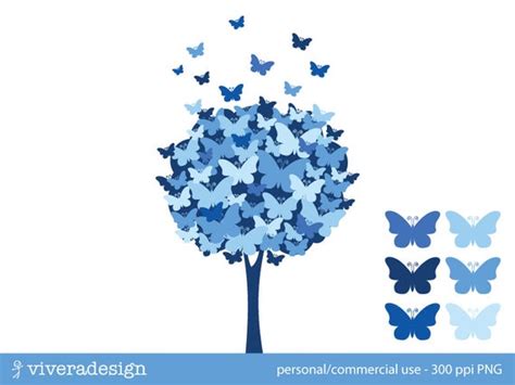 Butterfly Tree Digital Clip Art Blue Waters By Viveradesign