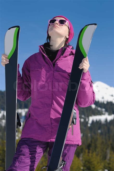 Winter Woman Ski Stock Image Colourbox