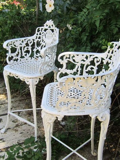 Tucson wrought iron high back coil spring dining arm chair. Vintage Victorian White Ornate Wrought Iron Chair Indoor ...