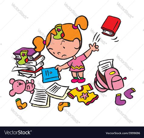 Little Schoolgirl In A Messy Room Royalty Free Vector Image