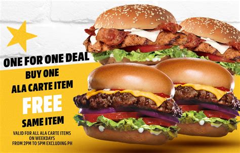 Carls Jr Promotion 1 For 1 Ala Carte Burger From 2 To 5pm At Selected