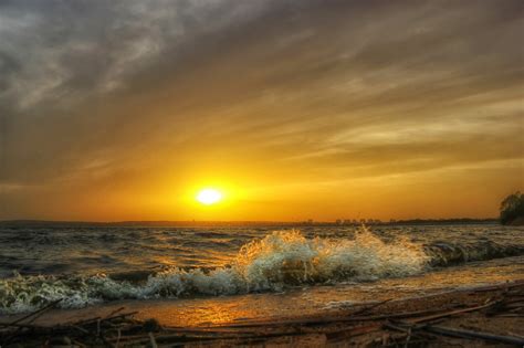 Coast Waves Sunrise And Sunset Sky Sun Nature Sea Ocean Beach