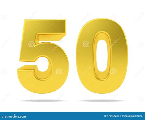 Gold Metal Number 50 Fifty Isolated On White Background 3d Rendering