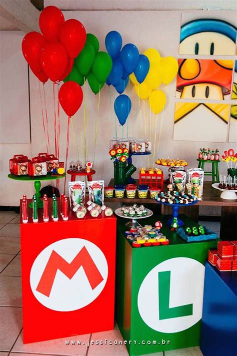 A Mario Birthday Party With Balloons And Candy