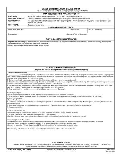 Army Developmental Counseling Form Templates At