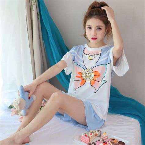 Women Pajamas Sets Summer Short Sleeve Thin Cartoon Print Cute Loose Sleepwear Girl Pajamas