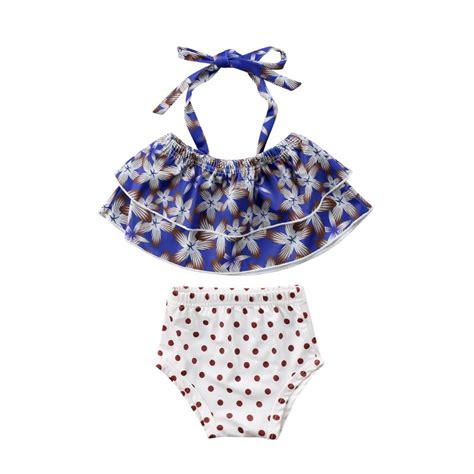 2pcs Newborn Kids Baby Girl Ruffles Floral Tankini Swimwear Swimsuit