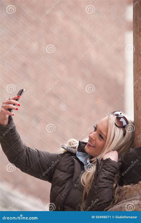 Blonde Tourist Making A Selfie Outdoors Stock Image Image Of Leisure Body 50498071