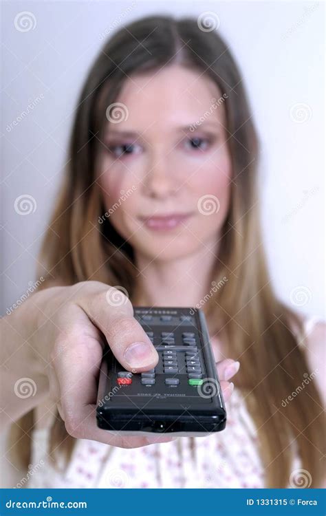 Woman With A Remote Control Stock Image Image Of Control Blond 1331315