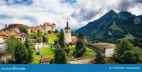 Medieval Town Of Gruyeres Fribourg Switzerland Stock Photo Image Of