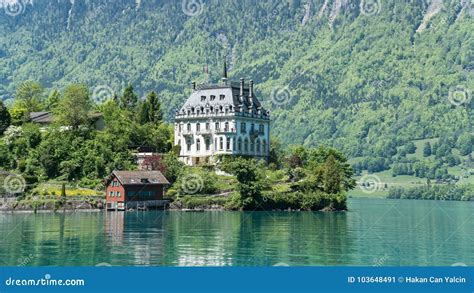 Scenary From Swiss Town Of Iseltwald With Lake Brienz Near Interlaken