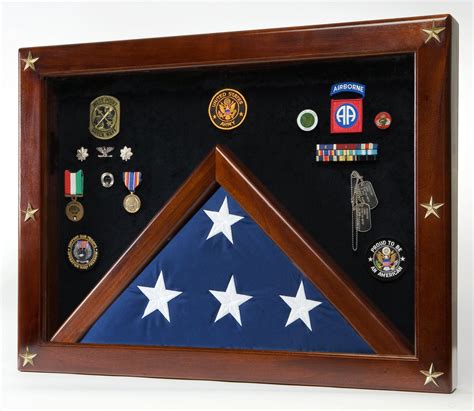 Military Medal Shadow Box With Display Case For Memorial Flag