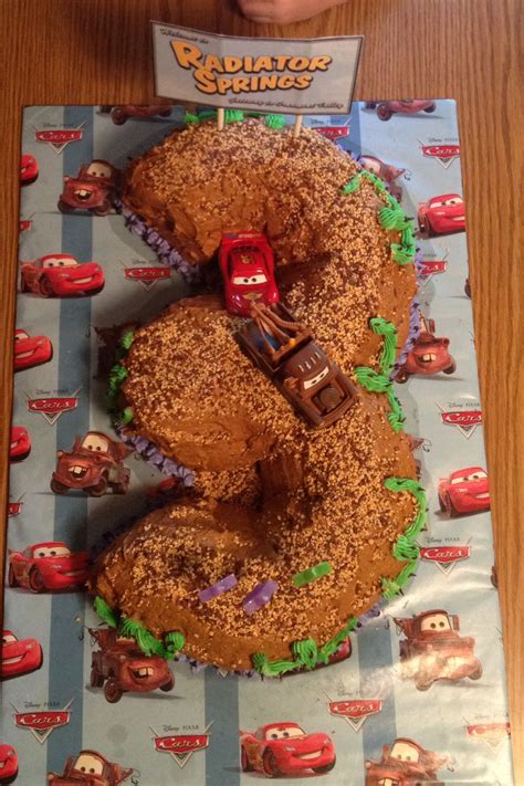 Disney Cars Birthday Party Three Year Old Cake Lighting Mcqueen And