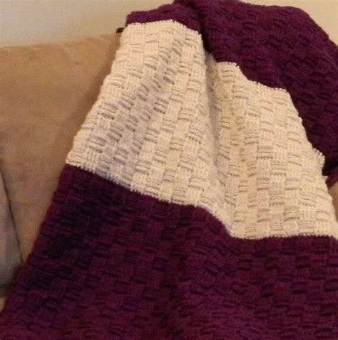 Blanket Crochet Afghan Basket Weave Full Size Purple