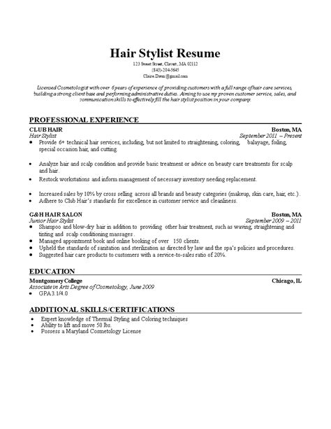 hair stylist resume sample