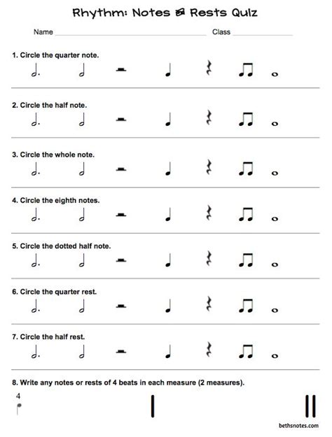 Notes And Rests Worksheet