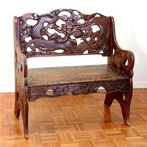 Dragon Carved Chinese Antique Bench 7 Words Furniture Oriental