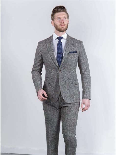 Torre Mens 3 Piece Grey 100 Wool Donegal Tweed Suit Hire5 Menswear