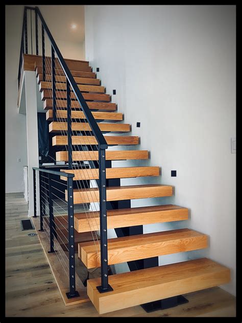 Floating Staircase With Cable Rail System Finelli Ironworks