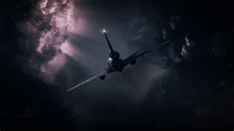 Plane Wing Airplane Clouds Sky Storm Dark Hd Wallpaper