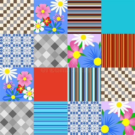 Seamless Patchwork Vector Design With Flowers And Abstract Patterns