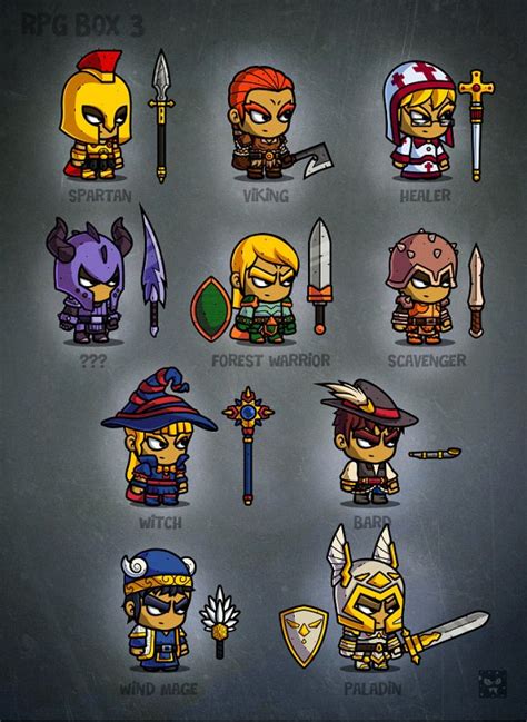 These are kits, gui, backgrounds, tilesets, icons and free 2d character sprites. RPG Cartoon Characters - 2d game art ~ Illustrations on ...