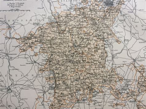 1875 Worcestershire Original Antique Map Uk County England