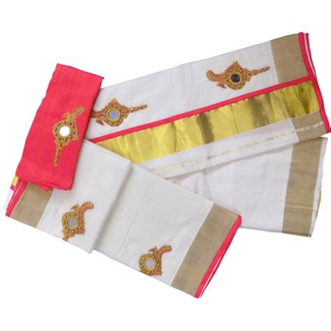 Blouse material with one metre length. Buy Kerala Tissue Settu Mundu Blouse Valkannadi Design