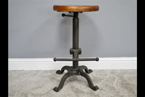 Industrial Bar Stool Cast Iron Base Reclaimed Adjustable Etsy