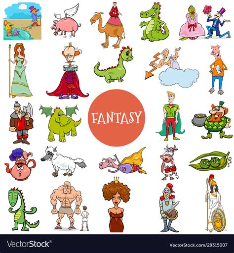 Cartoon Fantasy And Fairy Tale Characters Large Vector Image