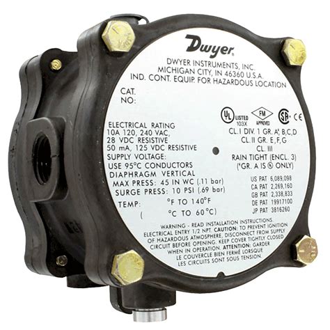 Dwyer Series 1950g Explosion Proof Differential Pressure Switch 120vac