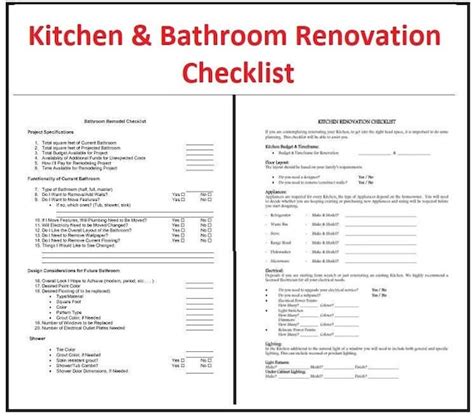 Kitchen And Bathroom Renovation Checklist All In One Etsy