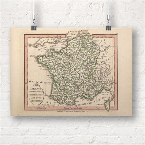 Map Of France Divided Into One Hundred And Four Departments Etsy Uk