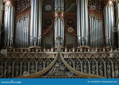 Vintage Pipe Organ In Cathedral St Nicholas Fribourg Switzerland