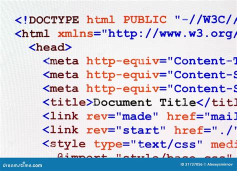 Html Web Page Code Front View Stock Photo Image Of Document Page
