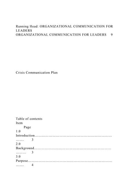 Running Head Organizational Communication For Leadersorganizatidocx