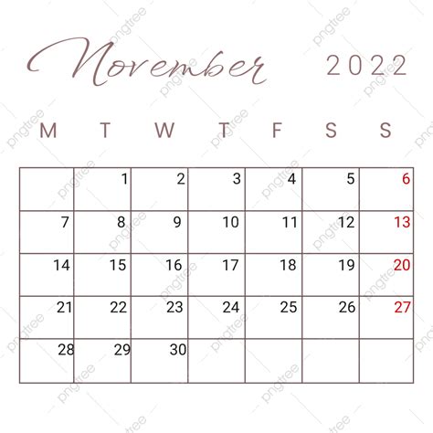 Calendar November Vector Hd Images Simple November 2022 Calendar With