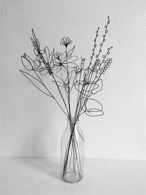 Bouquet 15 Flowers 2d In Annealed Wire Dried Flowers Floral Etsy