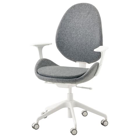 HATTEFJÄLL Chaise de bureau av accoudoirs, Gunnared gris moyen, blanc