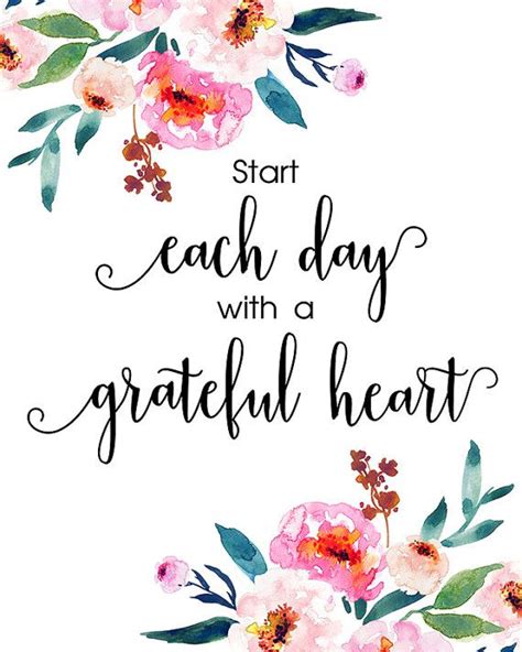 Start Each Day With A Grateful Heart Christian Art Printable Flower