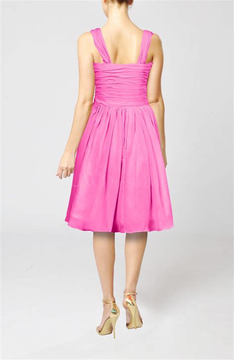 Hot Pink Simple V Neck Sleeveless Chiffon Knee Length Homecoming Dresses