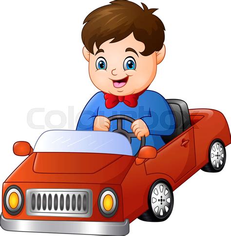 Cartoon Boy Riding A Car Stock Vector Colourbox