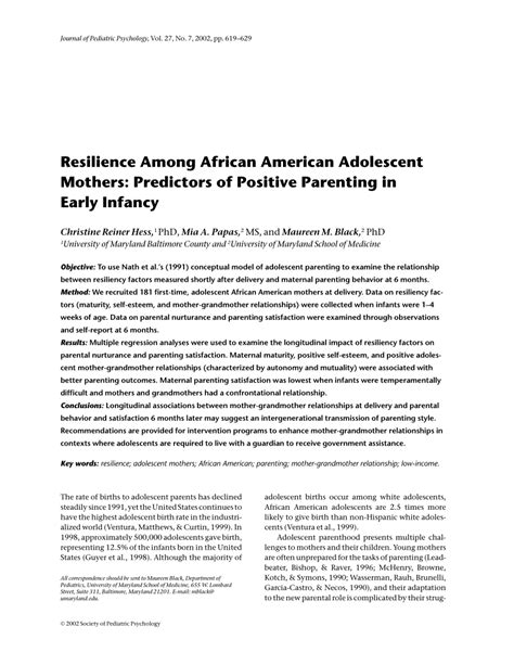 Pdf Resilience Among African American Adolescent Mothers Predictors