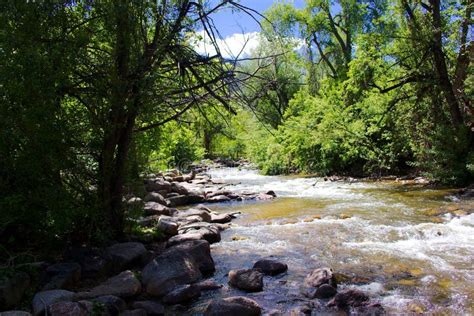 Boulder Creek Rapids And Rushing Water In Boulder Colorado Sunny Day