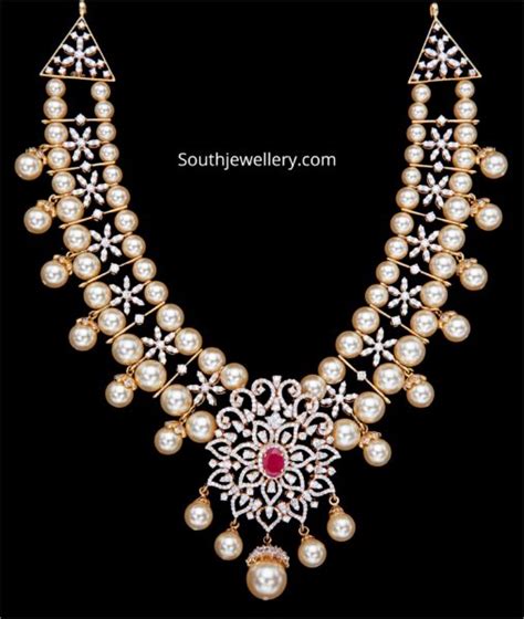 Diamond And South Sea Pearl Necklace Indian Jewellery Designs