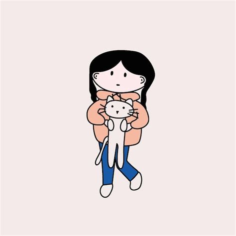 Premium Vector Girl In A Pink Sweater With A Cat
